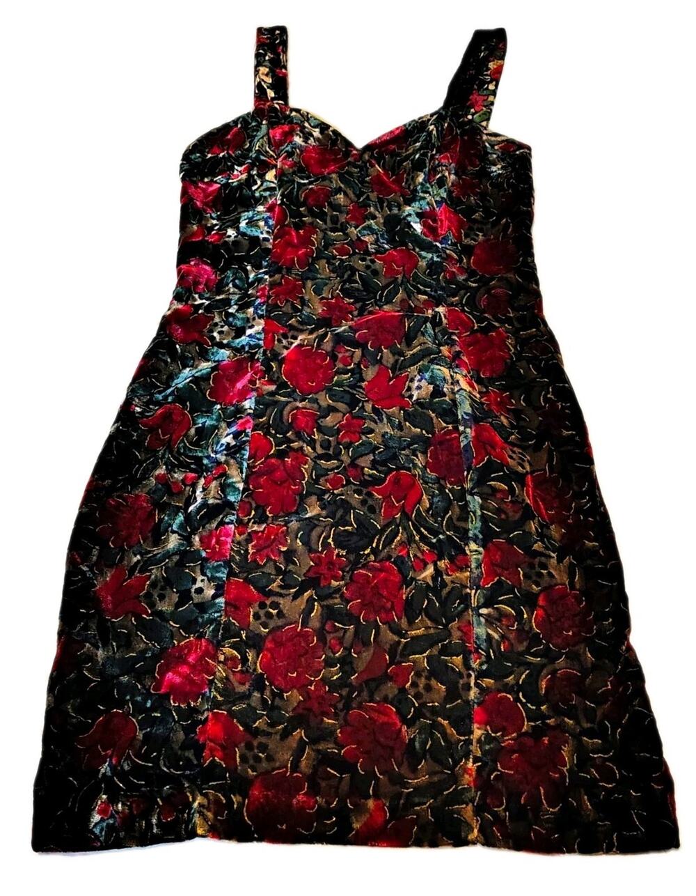 Vintage 90s Rampage Floral Devoré Velvet Mini Dress Size 3 Made in USA Gold Foil